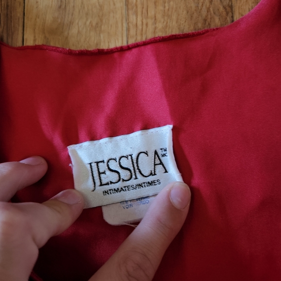 Red shiny Jessica Intimates slip dress - Picture 3 of 9